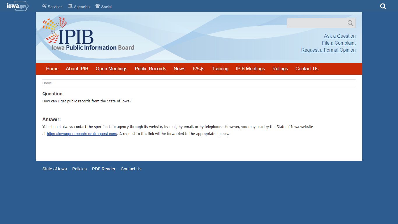 How can I get public records from the State of Iowa?